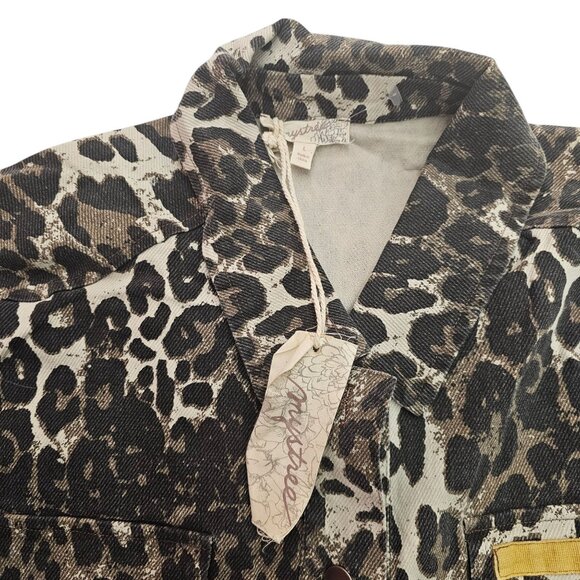 Mystree Leopard Print Denim Front Button Closure Jacket - Picture 4 of 14